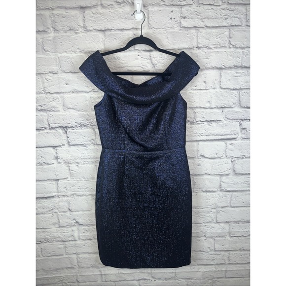 Rickie Freeman x Teri Jon Jacquard Blue Metallic Cocktail Dress Size 6 READ - Picture 2 of 15